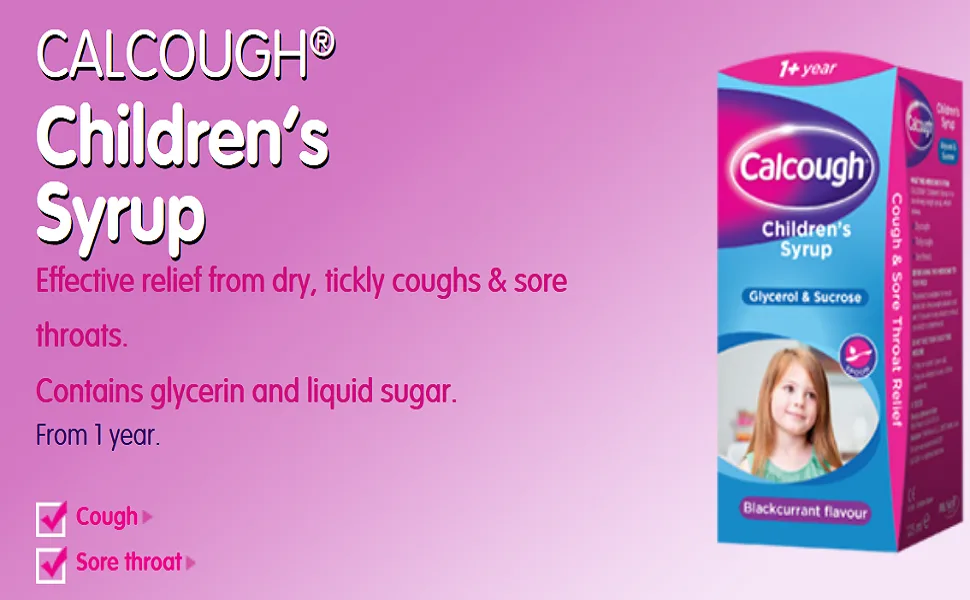 Calcough Children's Syrup Cough & Sore Throat Relief for 1+ Year Blackcurrant Flavour 125 ml (Pack of 1) - product information 1