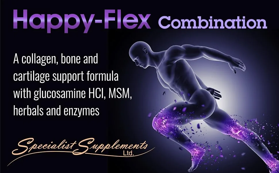Specialist Supplements Happy-Flex Combination 60 Capsules - bone supplement, joint supplement, glucosamine HCl, MSM, vitamin C, cartilage, flexibility, joints