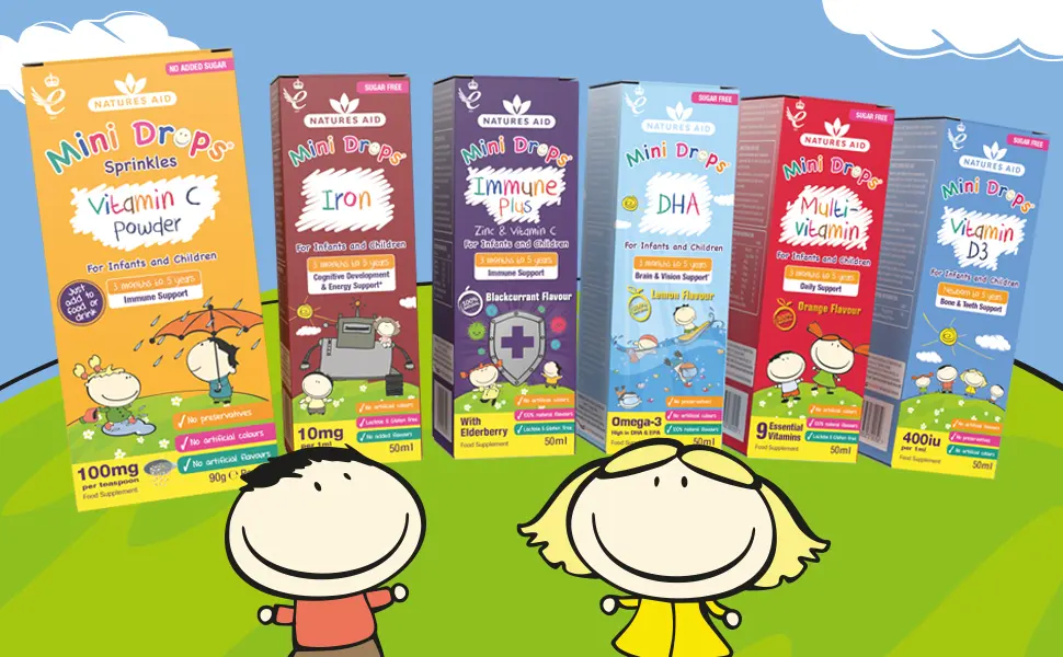 Natures Aid DHA Omega-3 Mini Drops for Infants and Children Sugar Free 50 ml - natures aid mini drops vitamins for kids, vitamin d for kids, vitamin c for kids