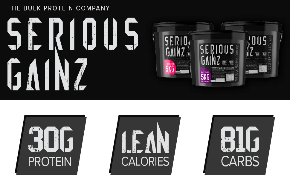 The Bulk Protein Company - Serious Gainz Mass Gainer Protein Powder Black Forest Gateau 5kg Black Forest Gateau) 5kg - The Bulk Protein Company Serious Gainz high protein powder shake, bulking powder