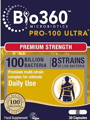 Natures Aid Bio360 Pro-100 Ultra (100 Billion Bacteria) from Natures Aid 30 Capsules Bio360 Pro-100 Ultra 30 Capsules - Pro-100