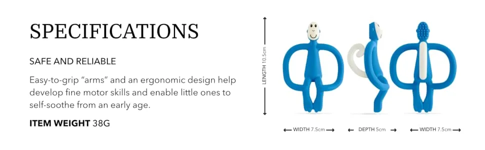 Matchstick Monkey Original Teether & Gel Applicator Silicone Easy To Grip BPA Free 3 Months Old+ 10.5 cm Blue Monkey Blue Monkey 3 Months Old+ 1 Original Monkey Teether - OMTB6