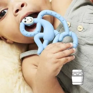 Matchstick Monkey Antimicrobial Silicone Teether Easy To Grip BPA Free 3 Months Old+ 10 cm Light Blue Mini Monkey Light Blue Monkey 3 Months Old+ 1 Mini Monkey Teether - MMLB3