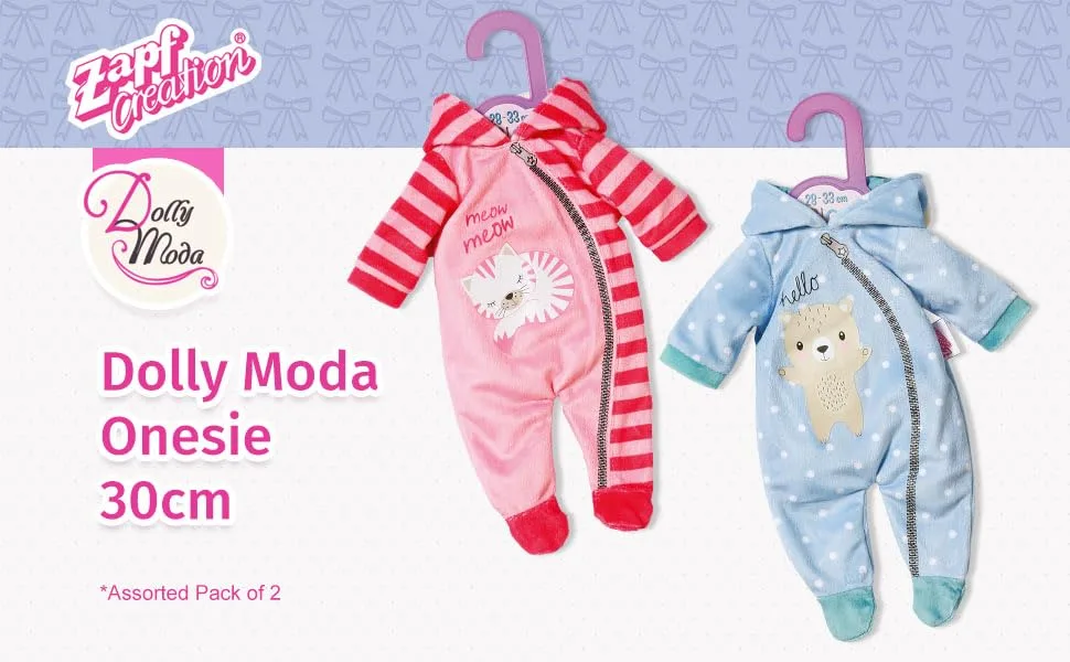 Dolly Moda Onesie 30cm - For Toddlers 3 Years & Up - Easy for Small Hands - Promotes Empathy & Social Skills - Includes 1 Onesie - Dolly Moda Einteiler 30 cm Onesie