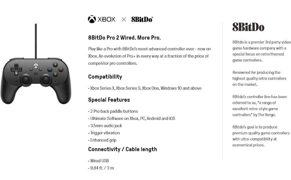 8BitDo Pro 2 Wired Controller for Xbox Series XXbox Series SXbox 0ne & Windows Single - 8BitDo Pro 2 Wired Controller for Xbox