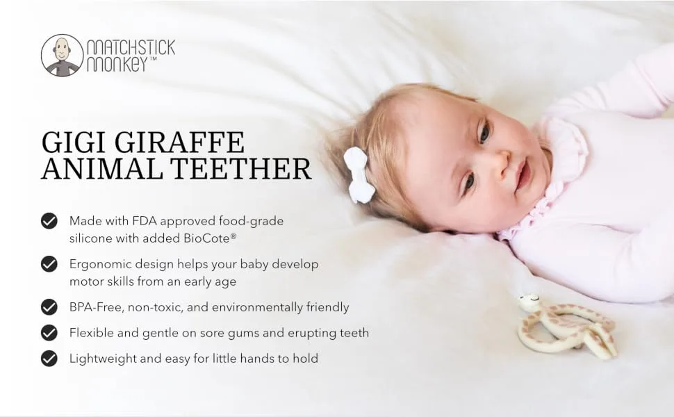 Matchstick Monkey Antimicrobial Silicone Teether & Gel Applicator Easy To Grip BPA Free 3 Months Old+ 11 cm Gigi Giraffe Pack of 1 Gigi Giraffe 3 Months Old+ 1 Animal Teether - product information 1