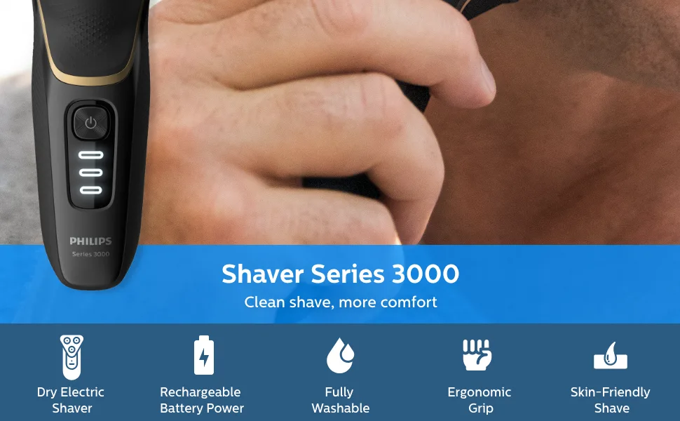 Philips Series 3000 Wet or Dry Men's Electric Shaver with a 5D Pivot & Flex Heads Noir Gold S3000 Gold - Module 3