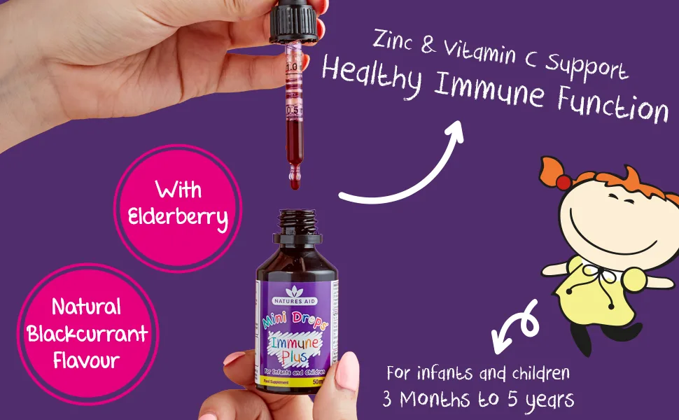 Natures Aid Immune Plus Mini Drops for Infants and Children No Added Sugar 50 ml (Pack of 1) - natures aid mini drops immune plus, immune vitamins for kids, vitamin c for children, immune