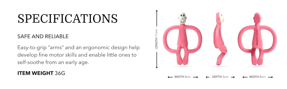 Matchstick Monkey Antimicrobial Silicone Teether & Gel Applicator Easy To Grip BPA Free 3 Months Old+ 11 cm Pink Monkey Pink Monkey 3 Months Old+ 1 Monkey Teether - MTP6
