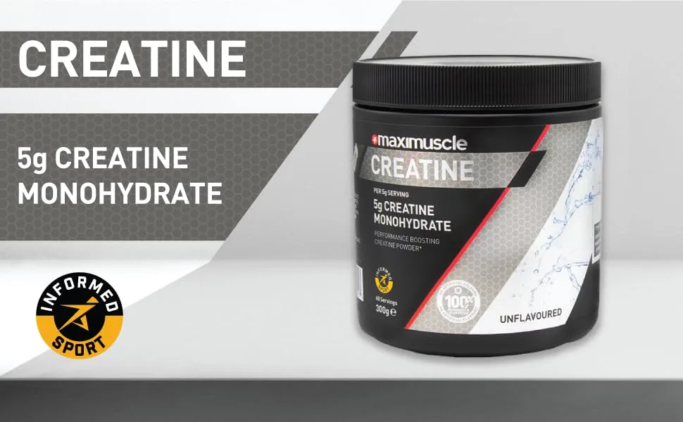 Maximuscle Creatine | Performance Boosting Creatine Monohydrate Powder | Unflavoured 300g - 60 Servings - Creatine Monohydrate