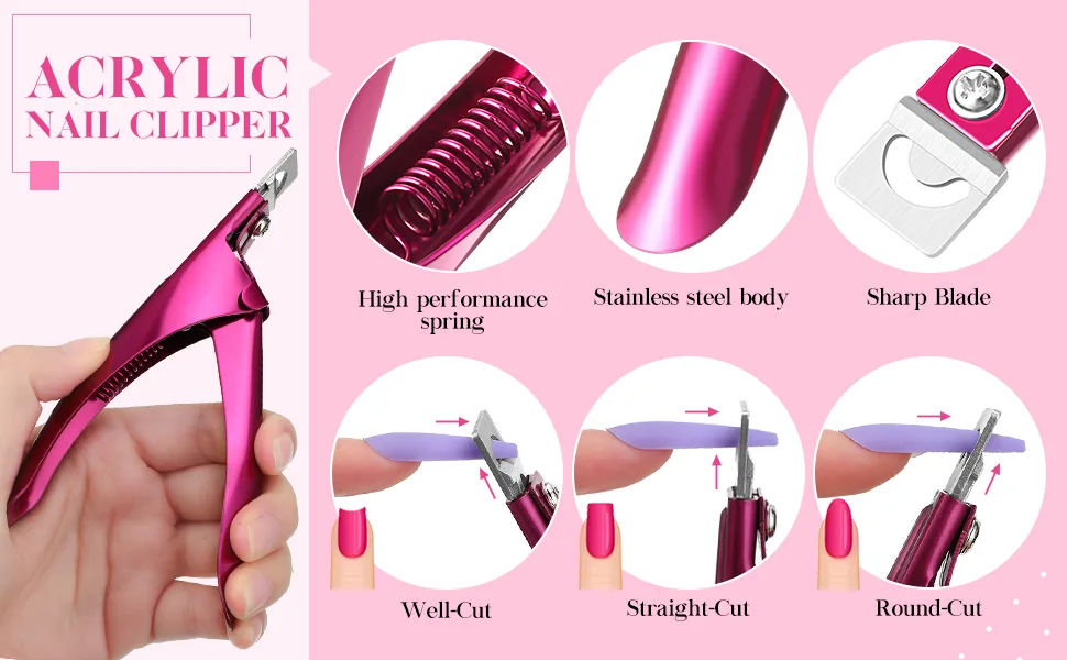 Acrylic Nail Clipper Nail Trimmer with Cuticle Pusher Spoon Nail Cleaner and 2 Pieces Nail Files Manicure Tools for Artificial Nail (Black)(Purple) - product information 2