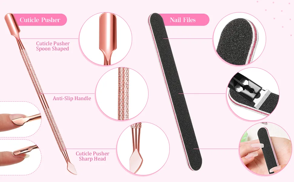 Acrylic Nail Clipper Nail Trimmer with Cuticle Pusher Spoon Nail Cleaner and 2 Pieces Nail Files Manicure Tools for Artificial Nail (Black)(Purple) - product information 3