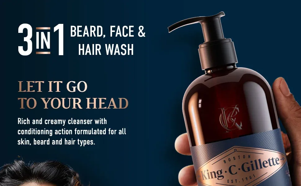 King C. Gillette Beard Shampoo & Face Wash 350 ml with Coconut Water Argan Oil & Avocado Oil Helps Beard Growth - product information 1
