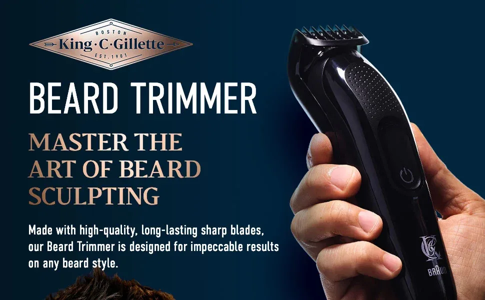 King C. Gillette Cordless Beard Trimmer Kit for Men with Lifetime Sharp Blades Includes 3 Interchangeable Hair Clipper Combs Gifts for Men 2 Pin UK Plug - product information 1