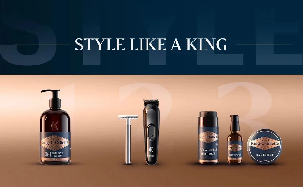 King C. Gillette Cordless Beard Trimmer Kit for Men with Lifetime Sharp Blades Includes 3 Interchangeable Hair Clipper Combs Gifts for Men 2 Pin UK Plug - product information 4