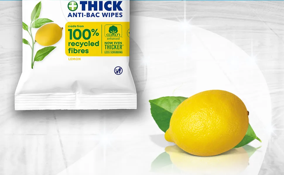Flash Antibacterial Strong & Thick Cleaning Wipes Crisp Lemons 192 Extra Large Wipes (24 x 8) - Bottom part of Flash Wipes