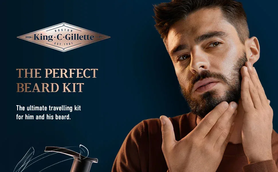 King C. Gillette Beard Grooming Kit for Men Toiletry Bag Beard & Face Wash 350 ml + Beard Balm 100 ml + Comb Gifts for Men - product information 1