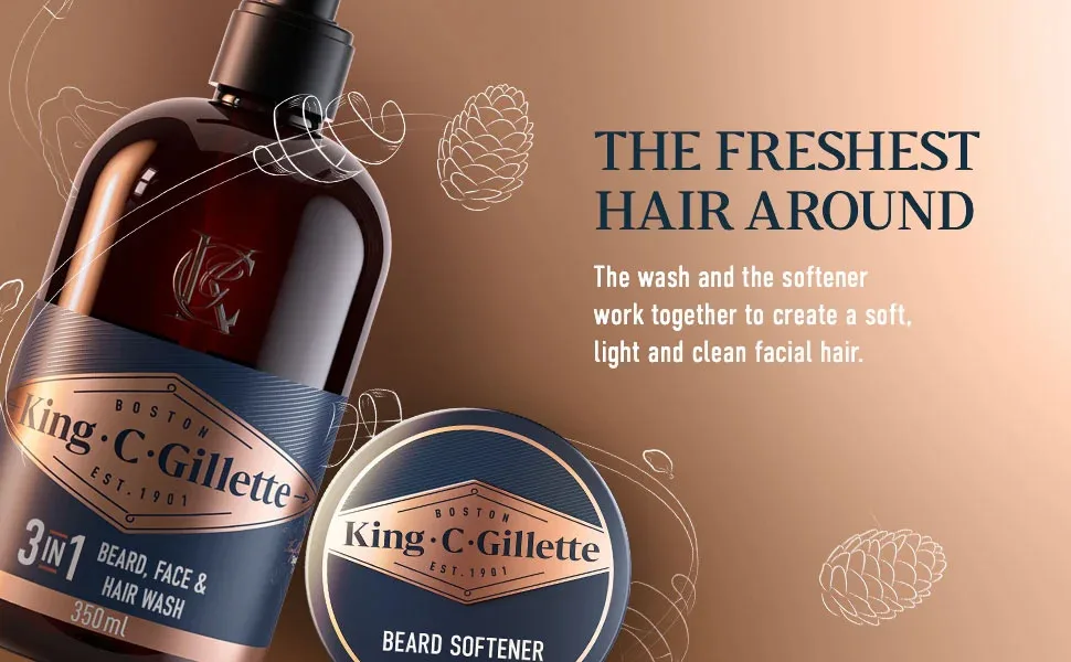 King C. Gillette Beard Grooming Kit for Men Toiletry Bag Beard & Face Wash 350 ml + Beard Balm 100 ml + Comb Gifts for Men - product information 2
