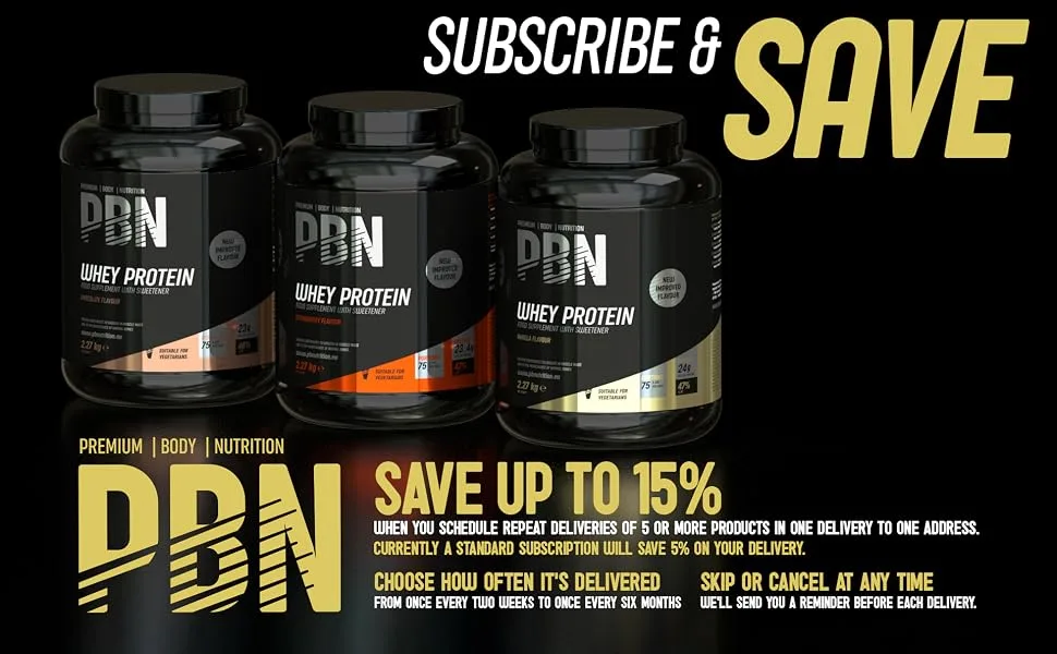 PBN - Premium Body Nutrition Whey Protein 2.27kg Vanilla New Improved Flavour - subscribe and save