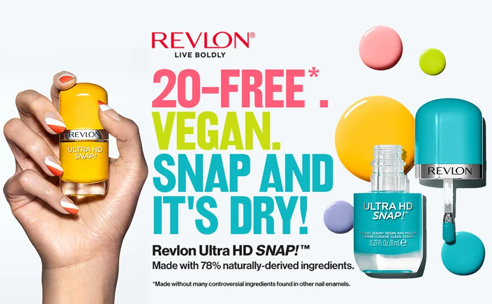 Revlon Ultra HD Snap Nail Polish Long Lasting Vegan Formula Quick Drying & One-Coat Full Coverage Colour (8ml) Driven (012) Unisex - snap banner