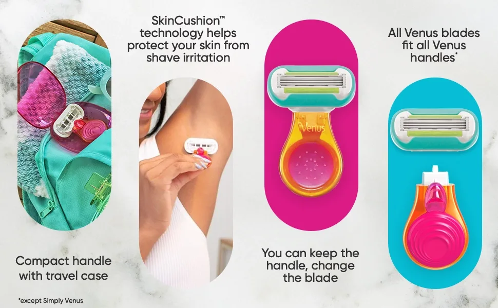 Gillette Venus Extra Smooth Snap Women's Razor + 1 Razor Blade Refills Mini Handle Lubrastrip with A Touch of Avocado Oils - Venus Extra Smooth Snap Pink Disposables