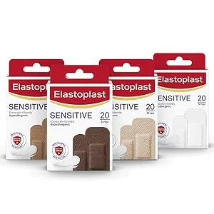 Elastoplast Sensitive Hypoallergenic Plasters Light (20 Pieces) Plasters for Painless Removal Soft and Breathable Fabric Plasters Strong Adhesive Light Skin Tone Sensitive Plasters - Sensitive Plaster Range A+ Square-.jpg