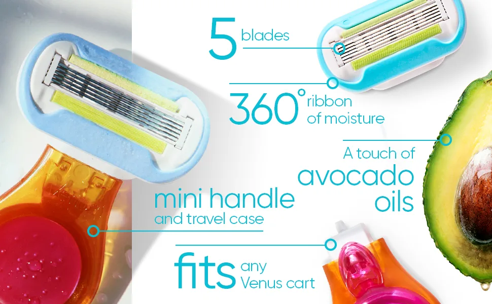Gillette Venus Extra Smooth Snap Women's Razor + 3 Razor Blade Refills Mini Handle Lubrastrip with A Touch of Avocado Oils - Gillette Venus Snap Extra Smooth Orange