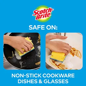 Scotch-Brite Delicate Non-Scratch Sponge Scourer 12 Pieces - Ideal Everyday Washing up sponge use on Non-Stick Cookware and Glass Blue - Non Scratch Nailsaver sponge - product information 5