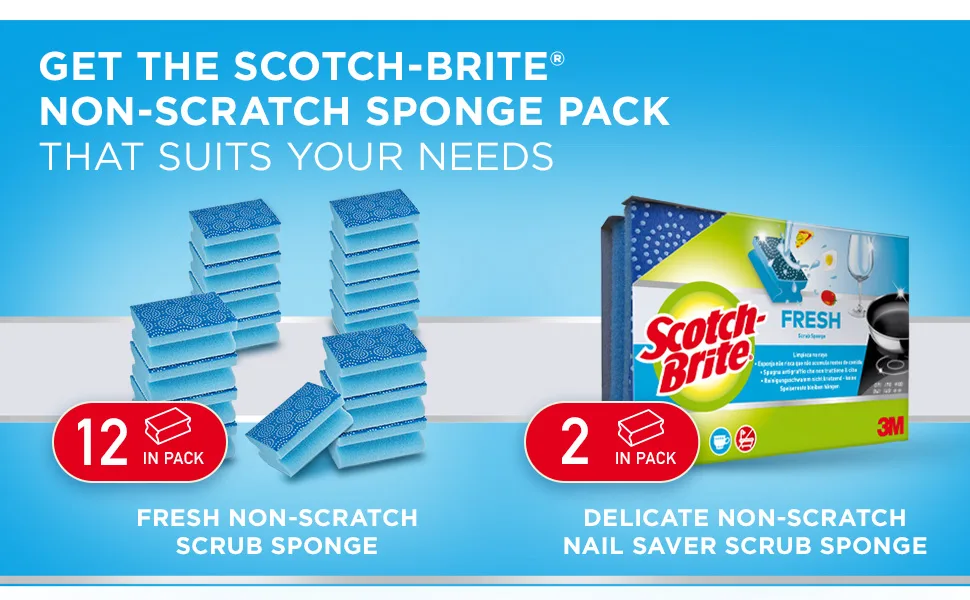 Scotch-Brite Fresh Non Scratch Scrub Sponge 16 Pieces - Cleans Dishes without Scratching Surfaces or Trapping Food Blue - Non Scratch Stay fresh - product information 3