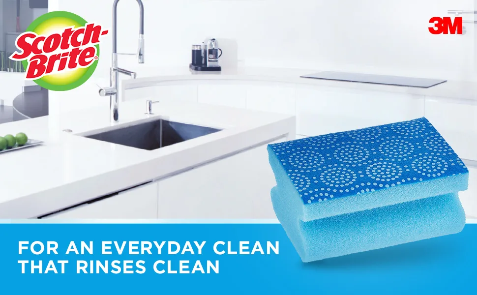 Scotch-Brite Fresh Non Scratch Scrub Sponge 16 Pieces - Cleans Dishes without Scratching Surfaces or Trapping Food Blue - Non Scratch Stay fresh - KV10