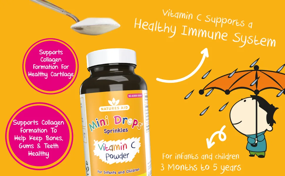 Natures Aid Mini Drops Sprinkles Vitamin C Powder for Infants & Children 90g - mini drops vitamin c sprinkles for kids, childrens vitamin c powder, vitamin c for kids