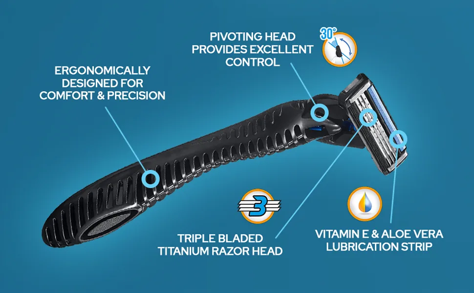 BIC Hybrid 3 Flex Refillable Men's Razor Kit 90% Recycled Plastic Handle and 3-Blade Refills - Box of 1+2 - product information 4