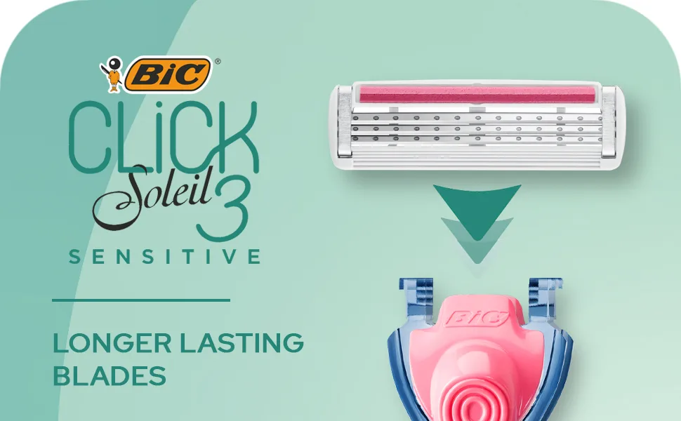 Bic Click 3 Soleil Sensitive Refillable Women's Razor 30% Recycled Plastic Handle and 3-Blade Refills - Box of 1+2 Click 3 Soleil Refill Bundle - product information 1