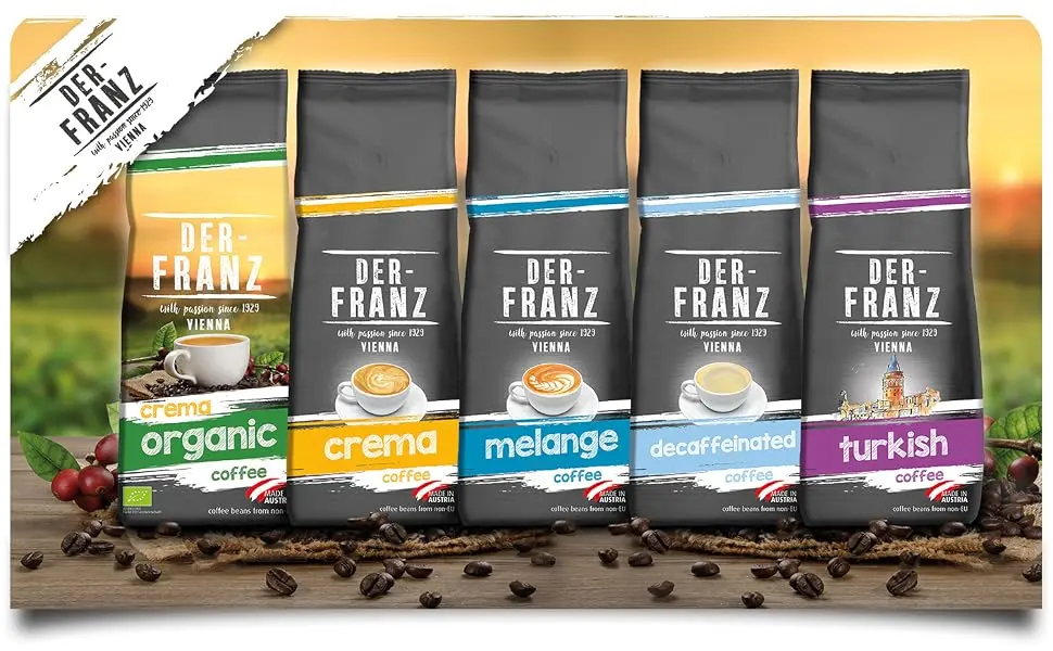 Der-Franz Decaffeinated Coffee ground 2 x 500 g Decaffeinated 500 g - coffee, aroma, whole bean, ground, UTZ, organic, austria, espresso, cappuccino, crema, taste, origin