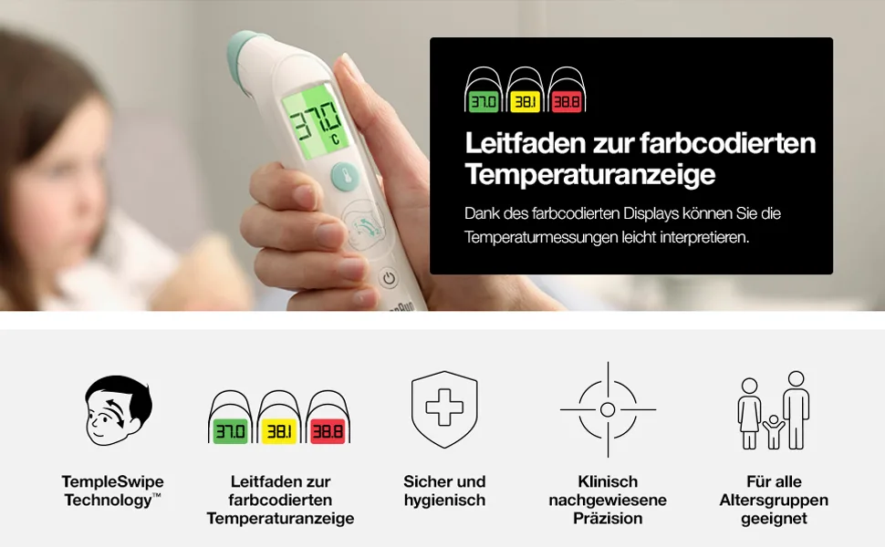 Braun TempleSwipe BST200 Forehead Thermometer with Colour Coded Temperature Display Safe Hygienic Fast Clinically Accurate Gentle Easy to Use All Ages TempleSwipe Single - Brown, TempleSwipe, Forehead Thermometer, Colour Coded Temperature Display, Clinically Accurate