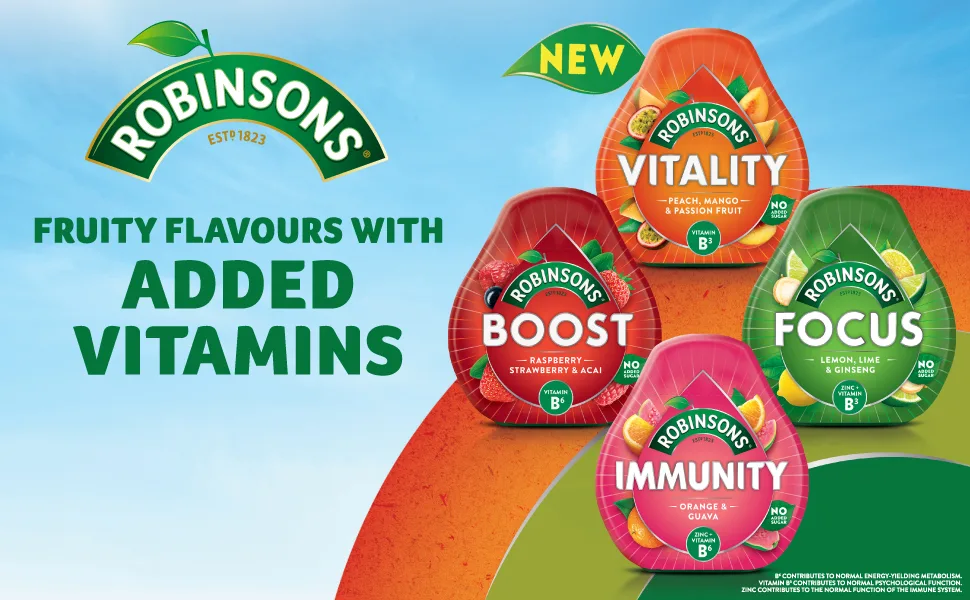 Robinsons Vitality Peach Mango & Passion Fruit with Vitamin B3 Real Fruit Juice Benefit Drops 66 ml Vitality 66 ml (Pack of 1) - Robinsons Benefit Drops Vitality