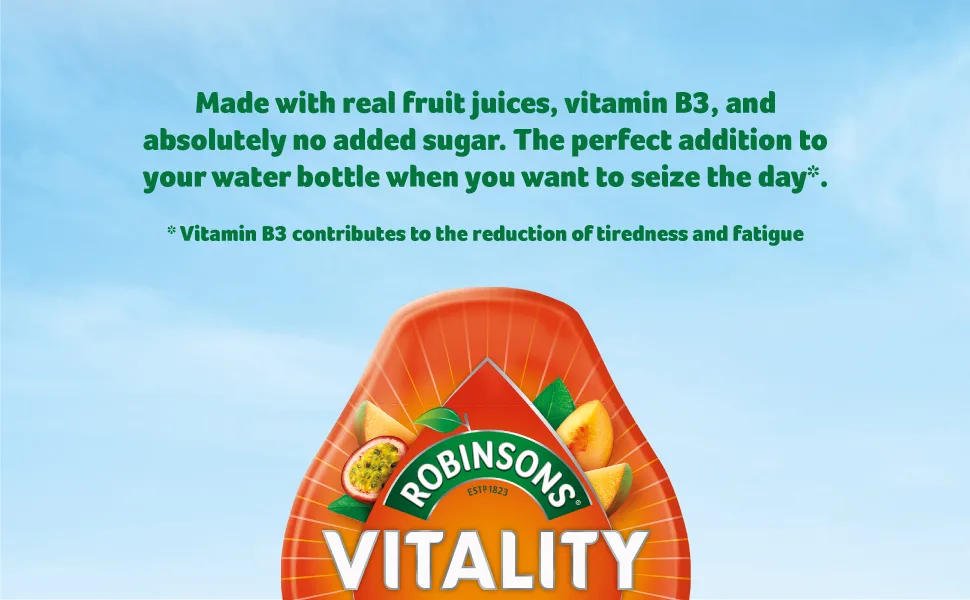Robinsons Vitality Peach Mango & Passion Fruit with Vitamin B3 Real Fruit Juice Benefit Drops 66 ml Vitality 66 ml (Pack of 1) - Robinsons Benefit Drops Vitality