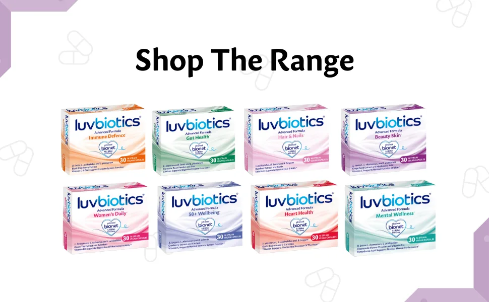 Luvbiotics Probiotic Beauty Skin Vegan Supplements - 30 Capsules- Hyaluronic Acid + Grape Seed Extract + Vitamin C - the luvbiotics supplement range