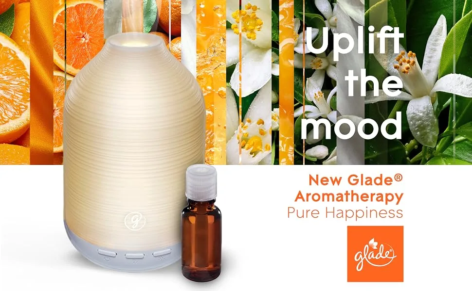 Glade Aromatherapy Essential Oil Diffuser Refill Cool Mist Aromatherapy Diffuser & Air Freshener for Home Pure Happiness with Orange & Neroli Scent 17.4 ml 17.4 ml (Pack of 1) Pure Happiness - glade