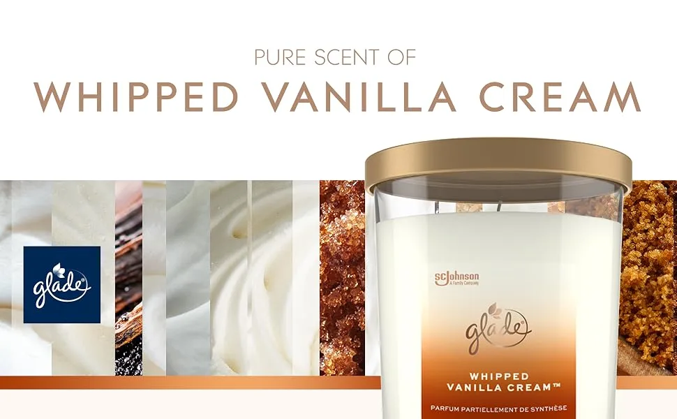 Glade Extra Large Scented Candle Home D cor Jar Candle Infused with Essential Oils 85 Hour Burn Time Whipped Vanilla Cream 454g - glade