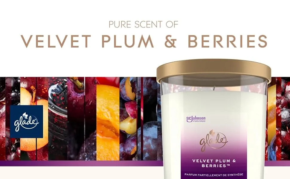 Glade Extra Large Scented Candle Home D cor Jar Candle Infused with Essential Oils 85 Hour Burn Time Velvet Plum & Berries 454g - glade