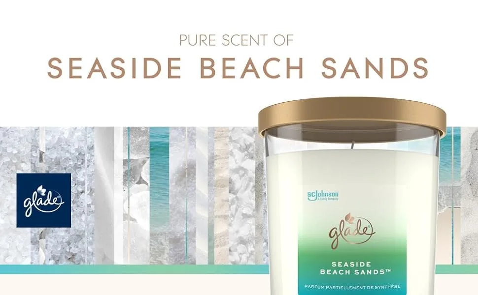 Glade Extra Large Scented Candle Home D cor Jar Candle Infused with Essential Oils 85 Hour Burn Time Seaside Beach Sands 454g - glade