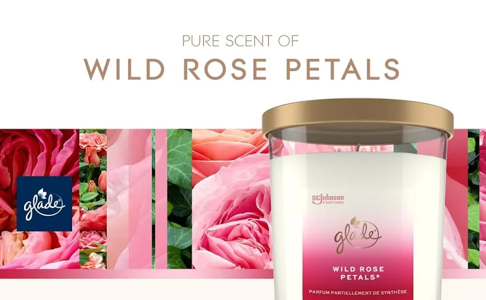Glade Extra Large Scented Candle Home D cor Jar Candle Infused with Essential Oils 85 Hour Burn Time Wild Rose Petals 454g - glade