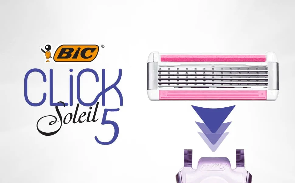 Bic Click 5 Soleil Refillable Women's Razor 40% Recycled Plastic Handle with Rubber Grip 10 x 3-Blade Refills Lubricating Strip - Bundle of 1+10 Purple 1 Handle + 10 Refills - product information 1