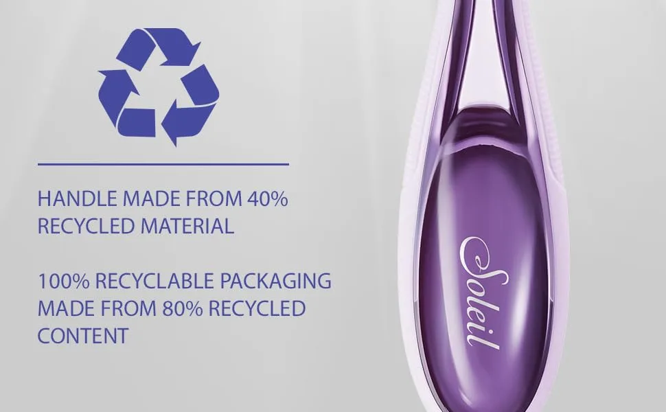 Bic Click 5 Soleil Refillable Women's Razor 40% Recycled Plastic Handle with Rubber Grip 10 x 3-Blade Refills Lubricating Strip - Bundle of 1+10 Purple 1 Handle + 10 Refills - product information 3