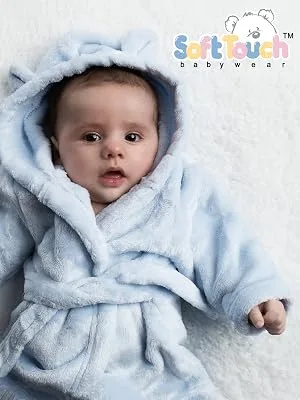 Soft Touch Plain Hooded Robe with Cute Ears for Infants Aged 6-12 Months (White) - Blue hooded robe