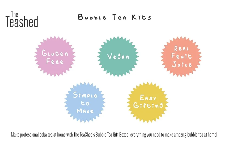 Fruit Bubble Tea Kit Gift Box | 3 Servings | Set includes Passion Fruit Syrup Strawberry Popping Boba Tea Bags and Paper Straws | By THE TEASHED - bubble tea