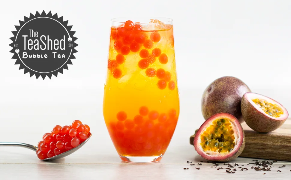 Fruit Bubble Tea Kit Gift Box | 3 Servings | Set includes Passion Fruit Syrup Strawberry Popping Boba Tea Bags and Paper Straws | By THE TEASHED - bubble tea kit