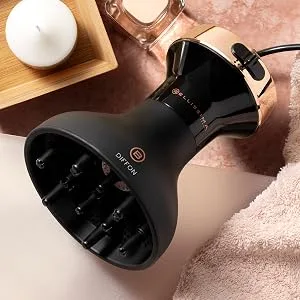 Bellissima Ceramic Diffon Hot Air Diffuser for Curly Hair (2 Air/Temperature Combinations Gentle Heat Technology Frizz-Free Curls Diffuser and Hairdryer in a Single Tool) 700W UK Plug Diffon Ceramic Black/Rosegold - Diffon