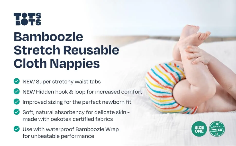 TotsBots Bamboozle Reusable Nappy - Eco-Friendly Reusable Nappies for Babies & Toddlers - Made from Bamboo - Stripee Size 1 (0-15lbs) - BS (1)